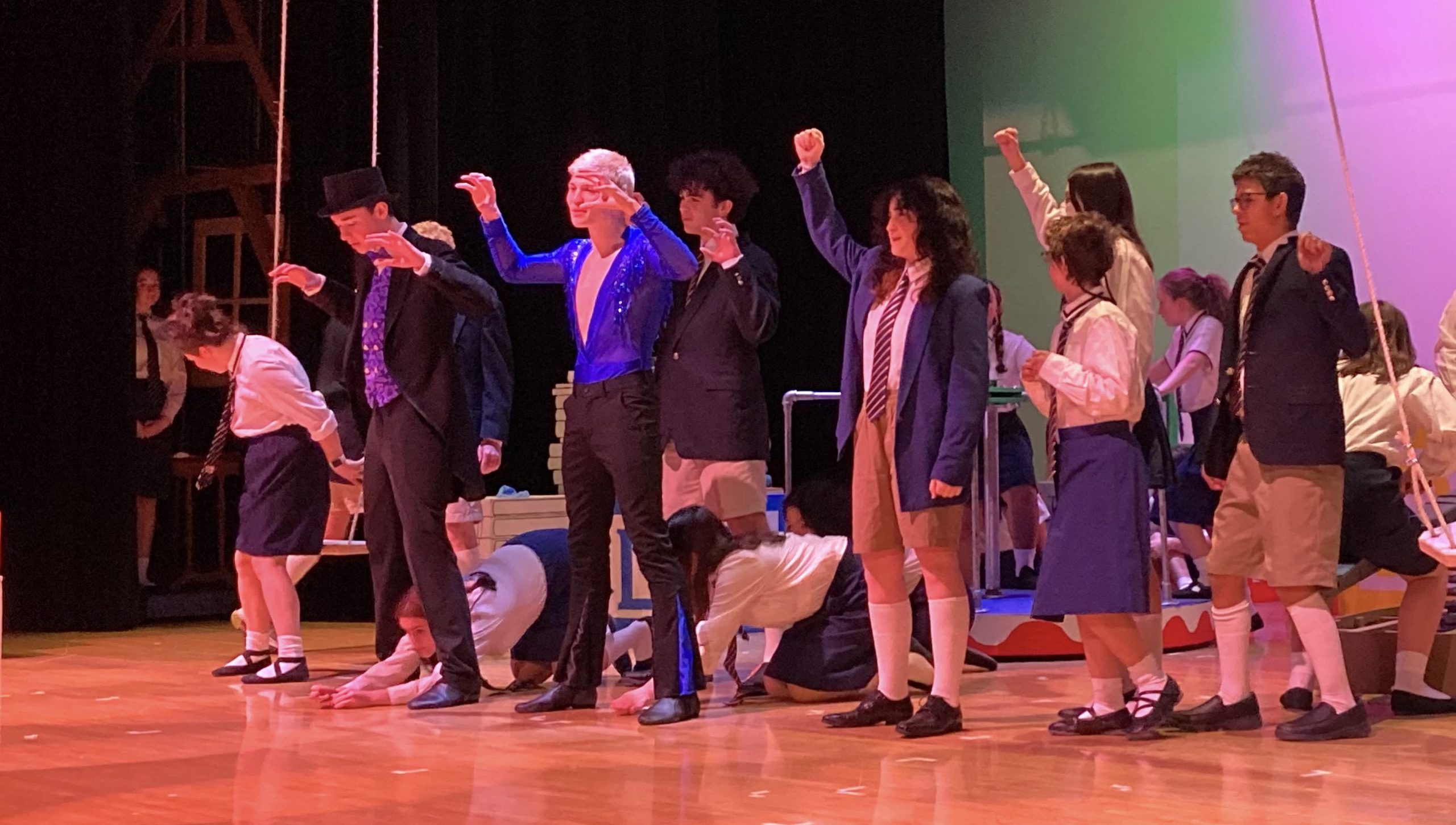 The cast of Lansing High School’s production of “Roald Dahl’s Matilda: The Musical” perform “When I Grow Up” during rehearsal Feb. 23.