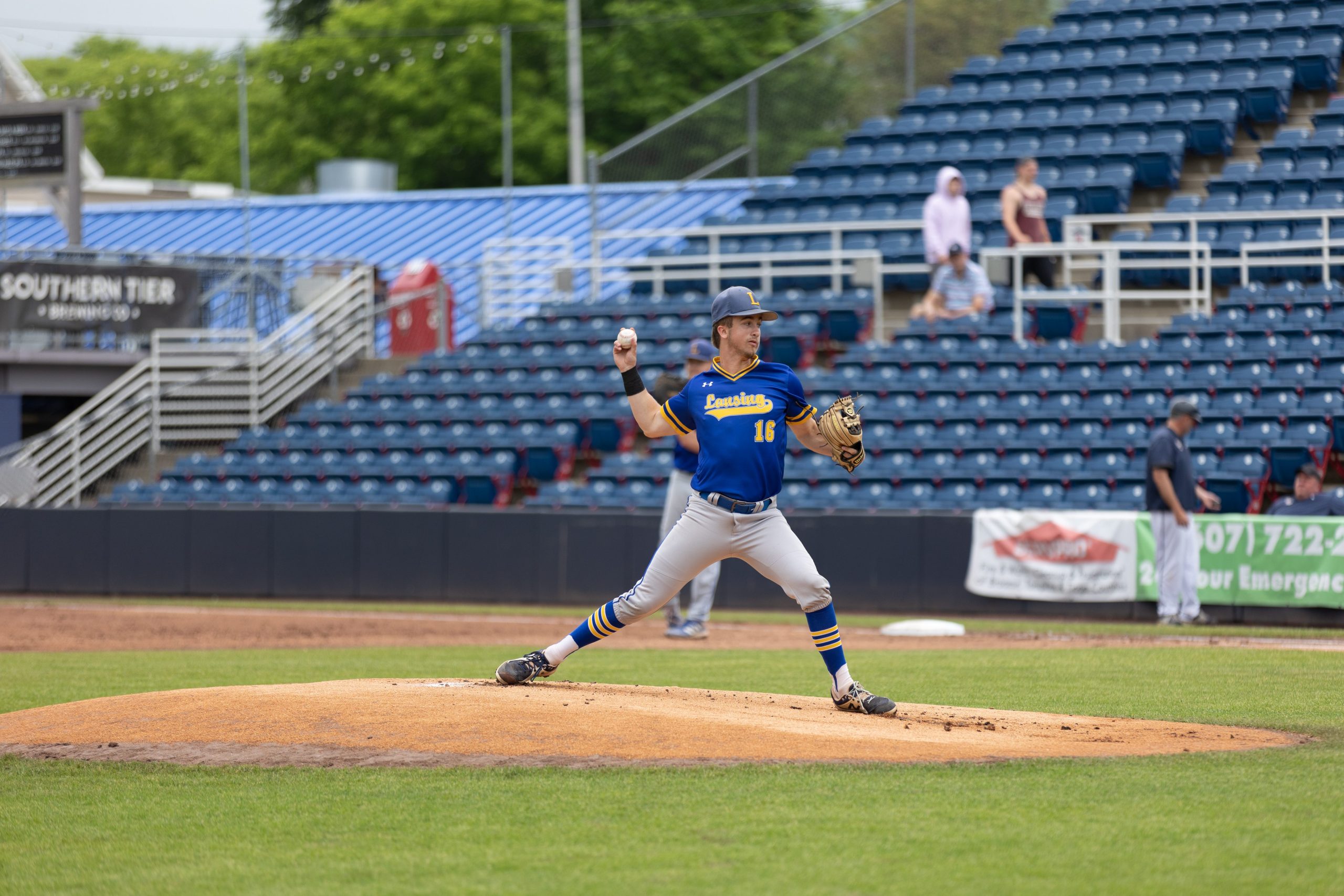Lansing's Zack Sperger takes the mound in last season's Section IV Class C championship against Elmira-Notre Dame. Sperger will be a key returner to the Bobcats