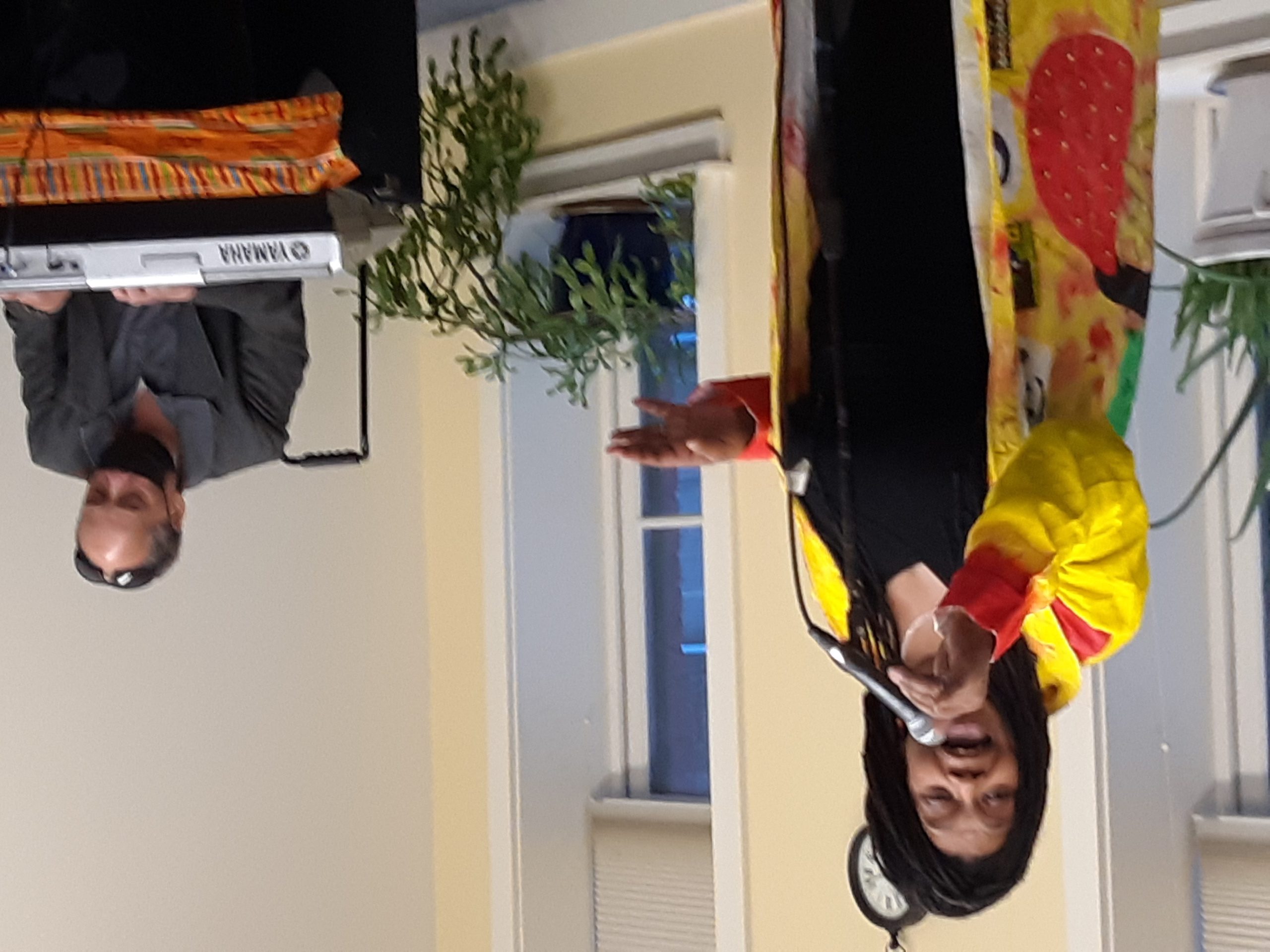 Storyteller Vanessa Johnson (left) appeared at the Newfield Public Library March 16 as part of the library's 'Stories Unite Us' program.