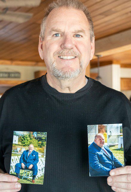 Kerry Moore with a before and after photo of his weight loss