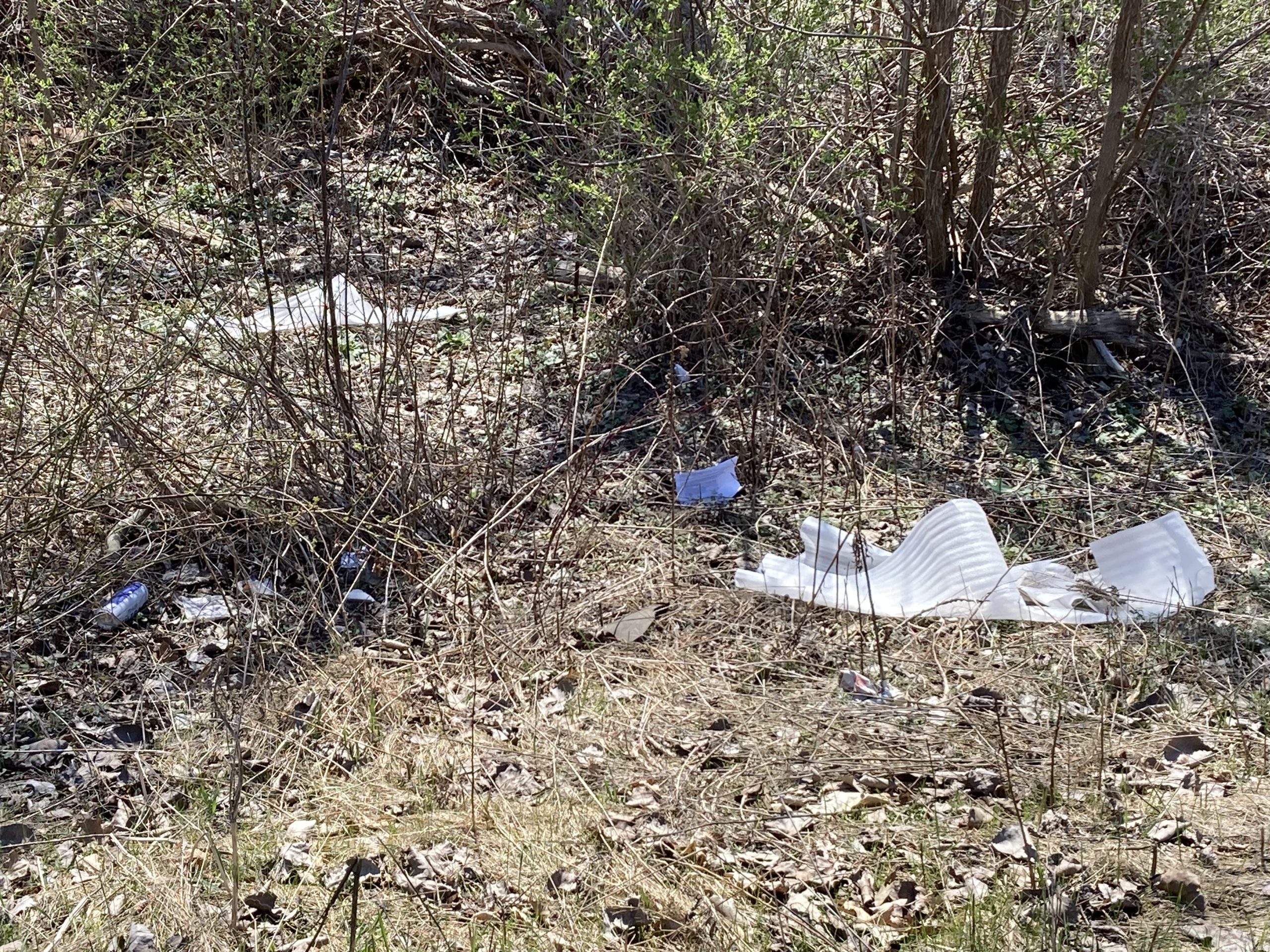 trash along the side of a road in Newfield