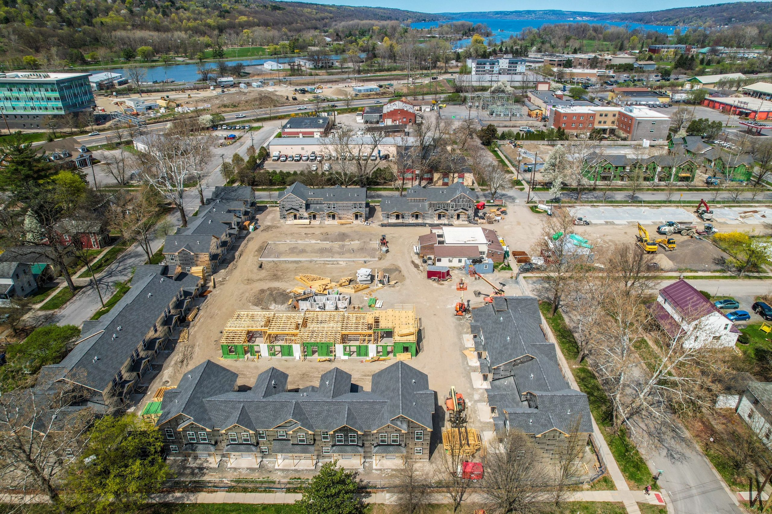 an aerial photo of an ongoing housing project at the corner of Fifth and Madison Street
