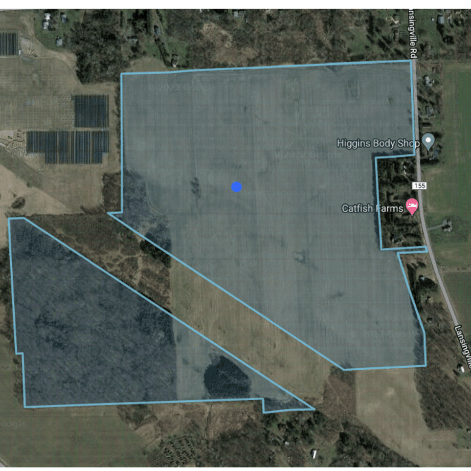 Genie Solar is located across from Higgins Body Shop and surrounds the area around Catfish Farms in Lansing.