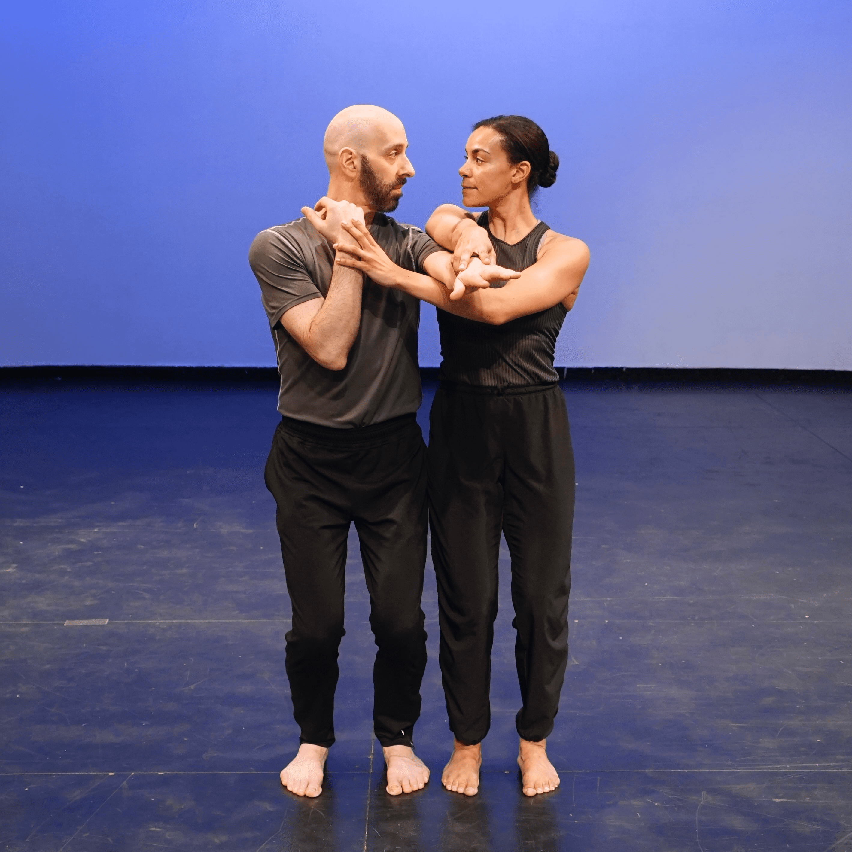 Daniel Gwirtzman and Sarah Hillmon during a rehearsal of E-motion. Gwirtzman and Hillmon have been partners on various projects.
