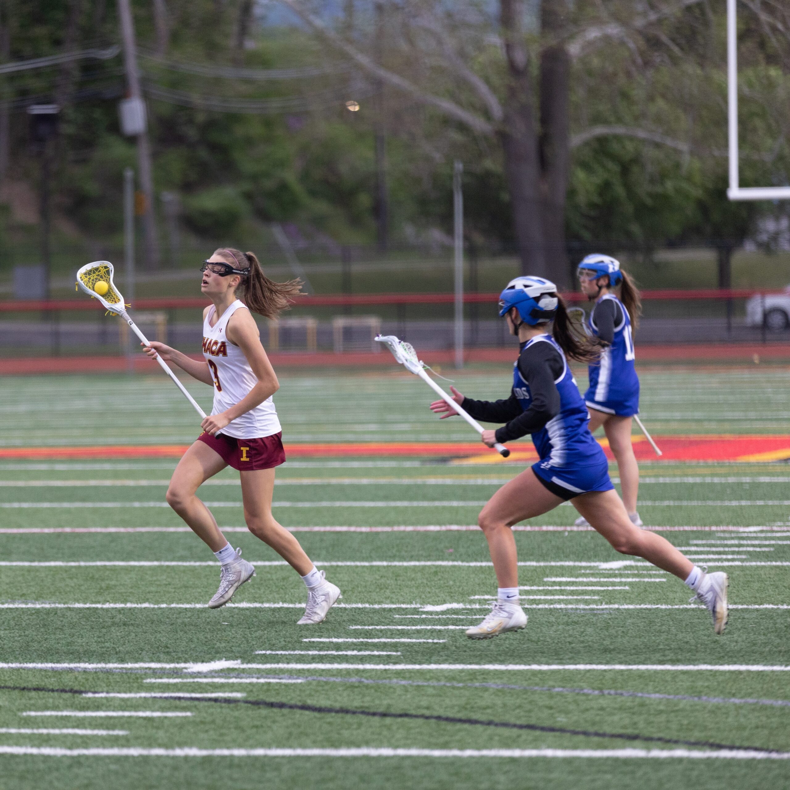 Ithaca High School's Julia Blakeslee carries the ball during the Section IV Class B Girls Lacrosse Championship against Horseheads on May 24 at Joe Moresco Stadium. The senior led the way with six goals en route to a 16-3 win, the Little Red's first sectional title since 2021.
