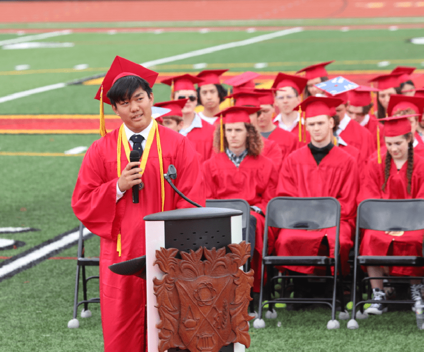 Stephen Yang speaks at IHS' 2023 graduation ceremony