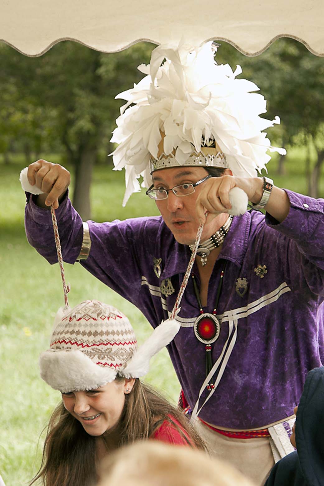Perry Ground performing his interactive storytelling of The Haudenosaunee. The performance includes a variety of different artworks and movements to tell the stories of indigenous peoples.