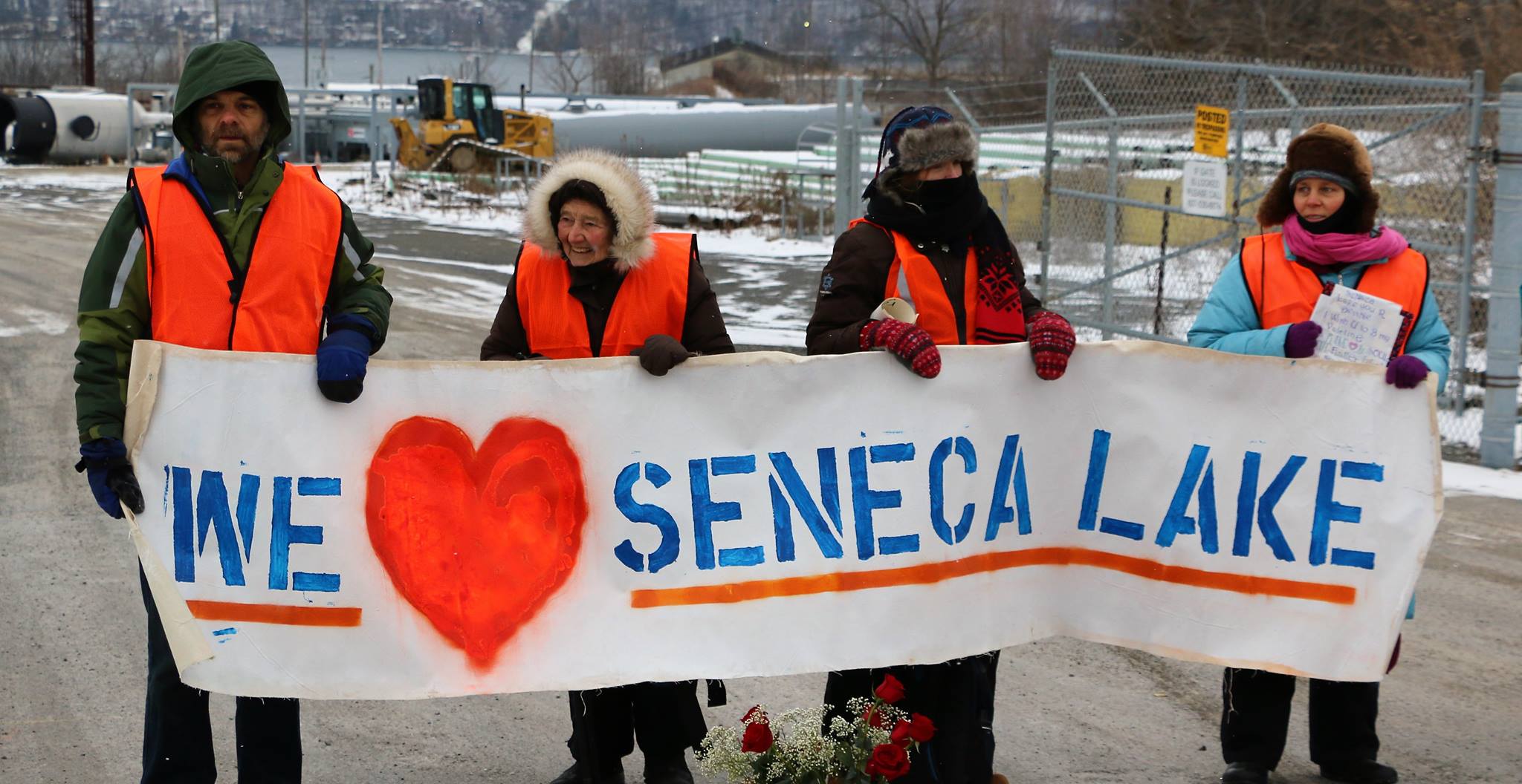 2015 Valentine’s Day 'We Are Seneca Lake' blockade, where Martha (second from the left) showed up despite the chilly weather, and was arrested at the age of 91. 