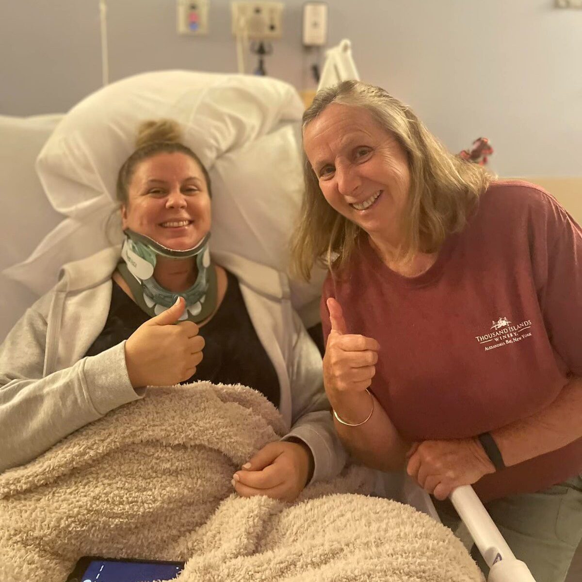 Sarah and her mom together at the hospital