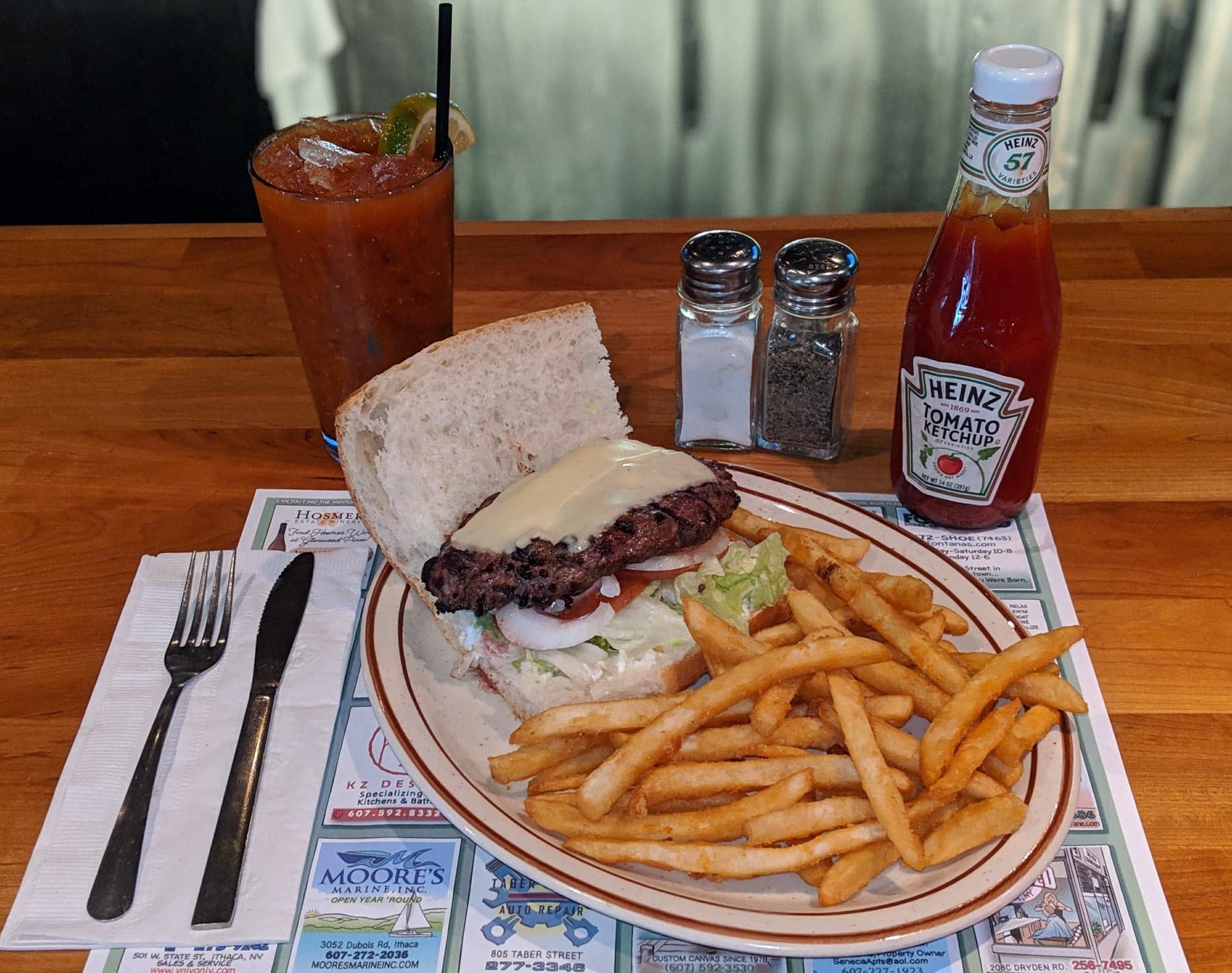 The locally famous Pines burger is the restaurant’s take on a classic cheeseburger.