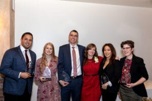From left to right: Ithaca Mayor Svante Myrick, Cheyenne Gorton, Dr. Michael Berlin, Jessie White, Tam-Marion Warren, and Sarah Barden, this year’s Fab 5 award winners (and recognition of Awesomeness for Mayor Myrick).
