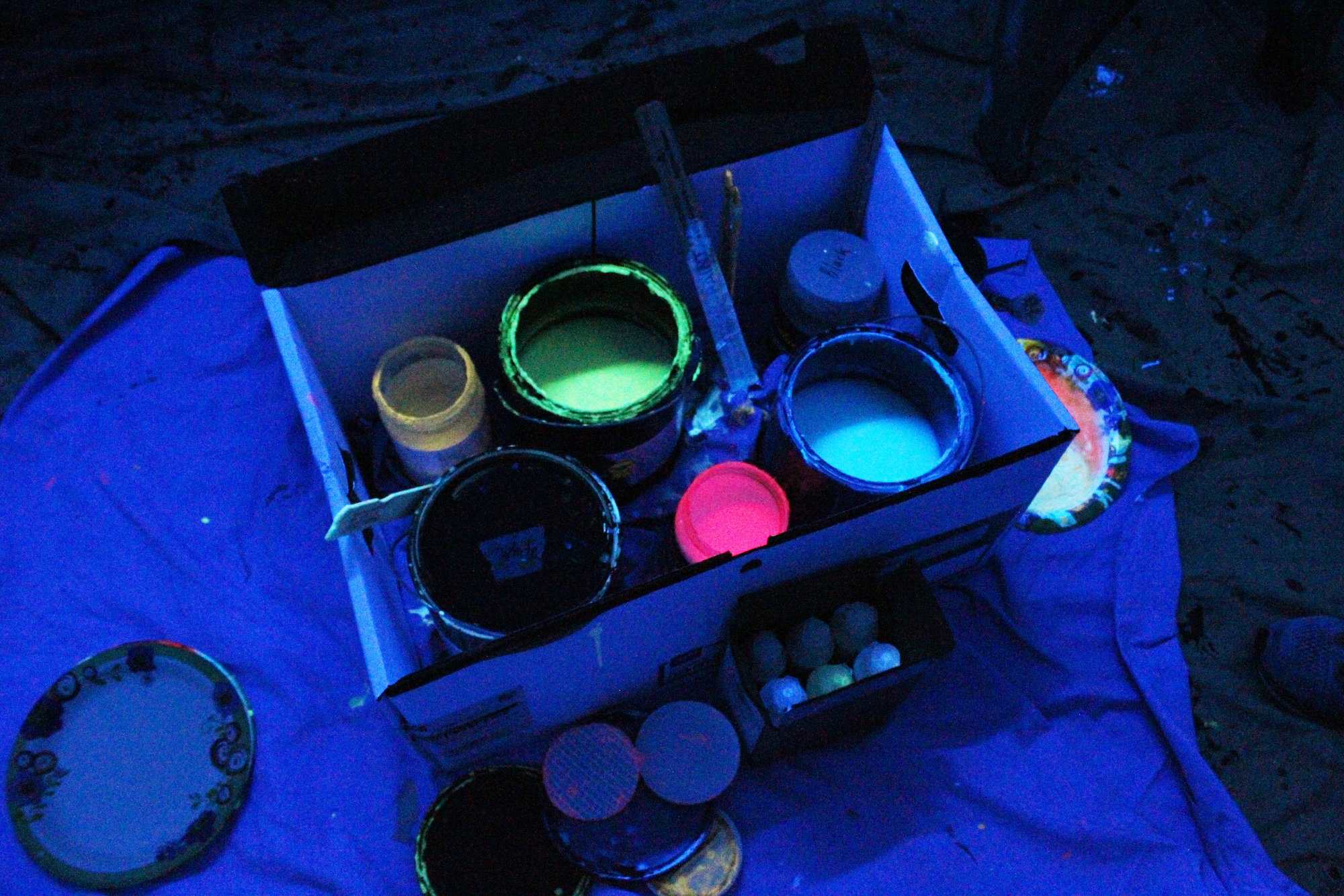 The blacklight paint that Ihnken uses isn’t like other paint. It’s much easier and more difficult to mix.