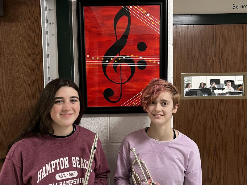 Newfield High School junior Angelina Masotti (left) and sophomore Winter Gaspari were selected to perform in the New York State Schools Music Association [NYSSMA] Area-All State Band,