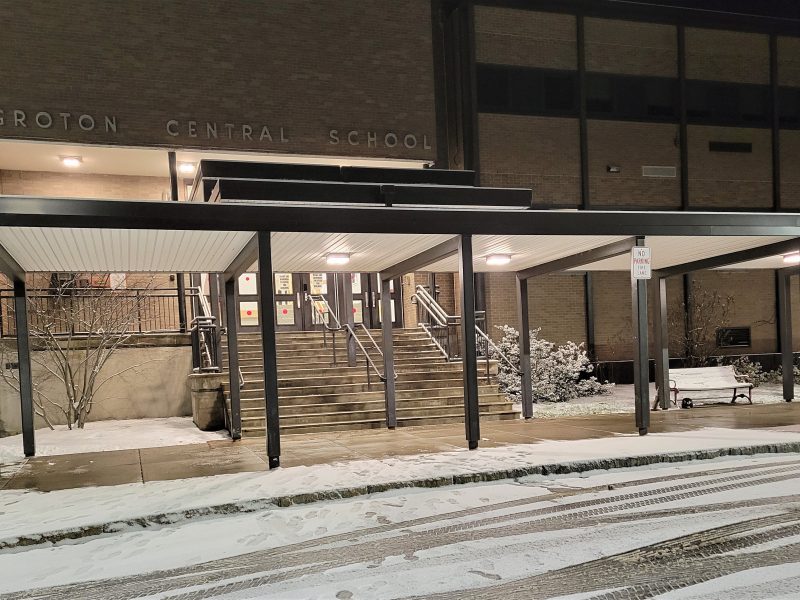 Groton High School on a winter night