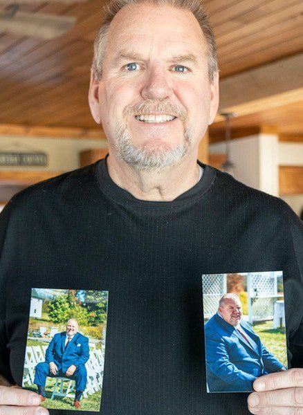 Kerry Moore with a before and after photo of his weight loss