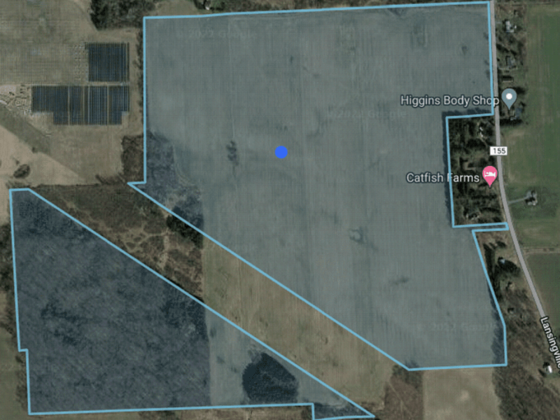 Genie Solar is located across from Higgins Body Shop and surrounds the area around Catfish Farms in Lansing.