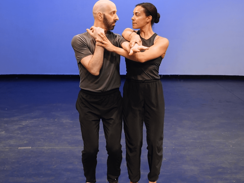 Daniel Gwirtzman and Sarah Hillmon during a rehearsal of E-motion. Gwirtzman and Hillmon have been partners on various projects.