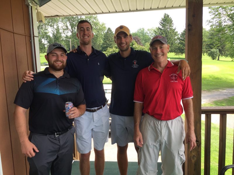 Pictured from left are Joe “Ditty” Joseph Golf Outing participants Connor Campbell, Rex Ryan, Thomas Towner and Frank Towner at Stonehedges Golf Course in Groton.