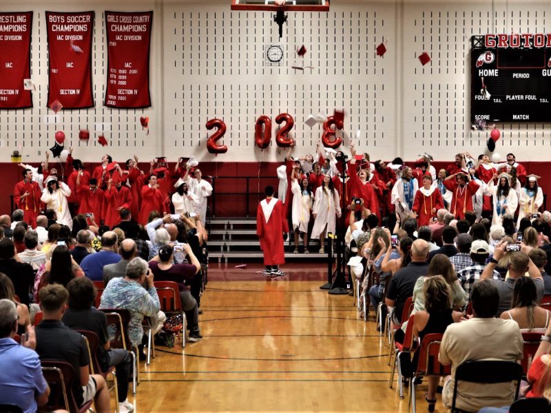 A group photo of Groton's Class 2023 at graduation