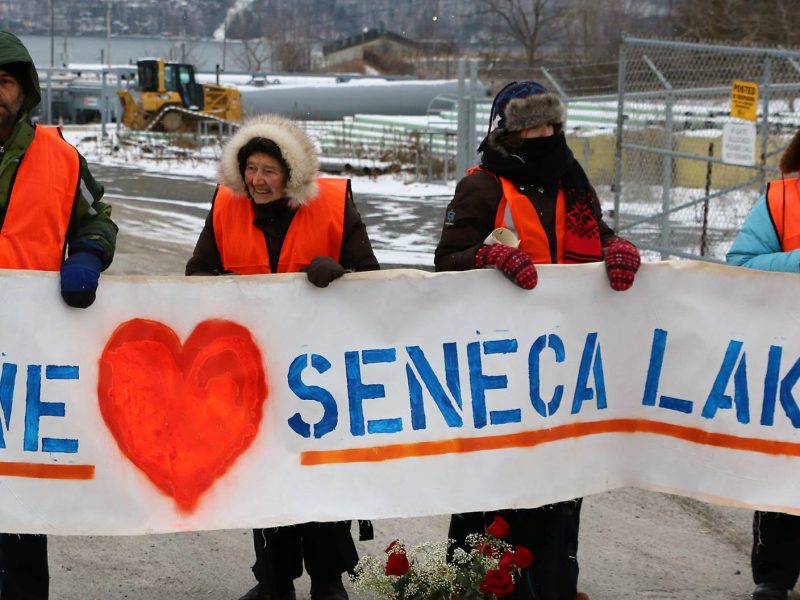 2015 Valentine’s Day 'We Are Seneca Lake' blockade, where Martha (second from the left) showed up despite the chilly weather, and was arrested at the age of 91.