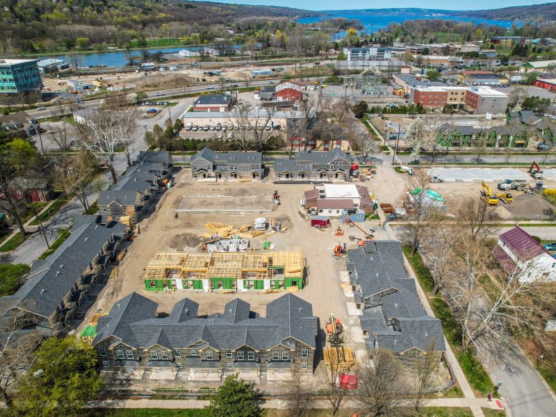 A recent INHS hosuing project just off Route 13 at the intersection of 5th St. and Hancock St. in the City of Ithaca. The development features multiple townhomes with off-street parking inside the block of homes.