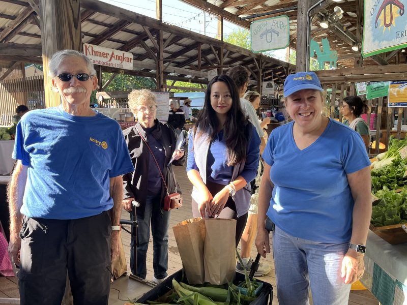 Ithaca Rotary members and volunteers collected produce from the vendors at the Ithaca Farmers Market on Aug. 19. From left to right – Richard Kops, Heidi Goldstein, Shreni Rajbhandary, and Gail Lyman.