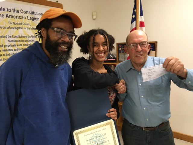 Pictured is Maya Marshburn February 2023’s Student of the Month and winner of last year’s $1,000 award along with her father, Zaun Marshburn, and Durand Van Doren, Rotary club president. The Trumansburg Rotary Club is looking forward to a new year and awarding new recipients.