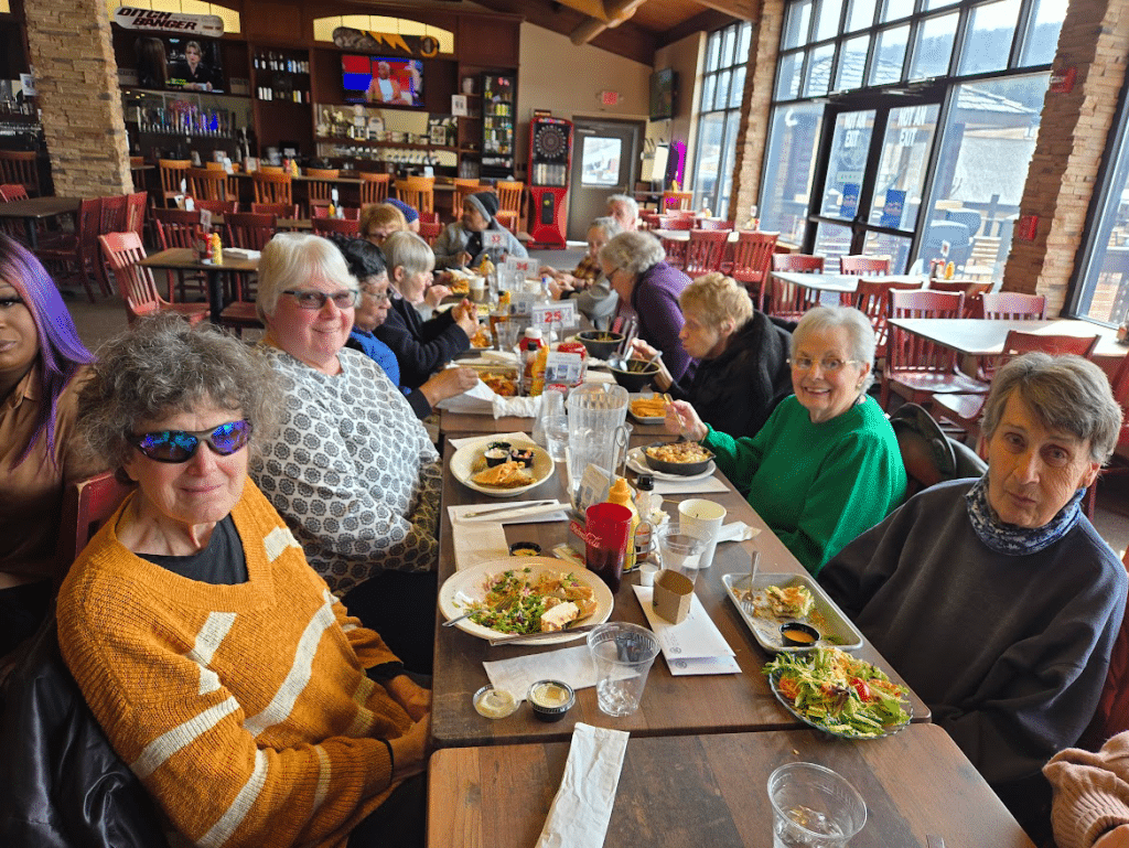 Photo provided
Members of the GIAC Adult Program met March 26 at Greek Peak's Trax Pub and Grill for a lunch to celebrate the group’s March birthdays. The four people in the foreground are (left to right) Jean Brockway, Colleen Gobrecht, Betty Kryger, and Kathie DeWolfe.