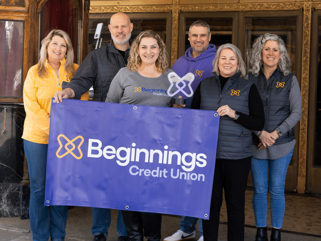 Photo provided 
Beginnings leadership team celebrates the rebrand. From left to right: Cathy Benson-Aloi, Chief Lending Officer; William Crane, Chief Production Officer; Mallorie David, Chief People Officer; Paul Kirk, Chief Operations Officer & Chief Financial Officer; Lisa Whitaker, President and CEO; Eliza Mulhern, Chief
Risk Officer and General Counsel.
