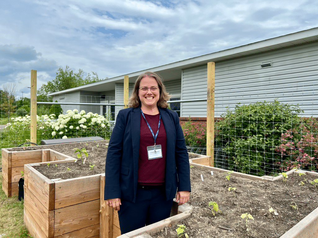Photo caption: 
Photo by Jaime Cone Hughes 
Cheryl Jewell, director of Longview, stands in the senior living community’s brand new community garden. 