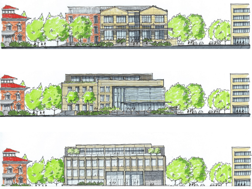 Images provided
HOLT Architects presented the public with several design concepts for the Tompkins County Center of Government at a recent meeting. The top one is called “traditional/stone/contemporary detailing,” the middle is described as “contemporary stone and glass expression,” and the bottom option is “monumental/stone.”