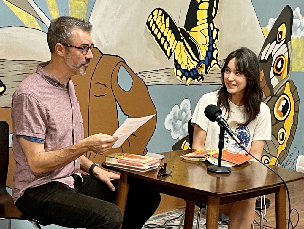 Photo provided 
Professor Chris Holmes, Ithaca College, in conversation with author Alexandra Kleeman at Buffalo Street Books during a previous Ithaca is Books festival. 