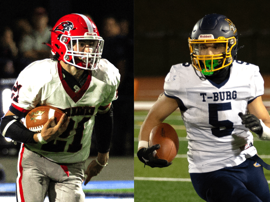 Photos by John Brehm
Groton's Lane Darling (left) and Trumansburg's Aidan Clarke-Cabezas (right) are the key All-State returners for their respective football teams. The Red Hawks and Blue Raiders are back to playing 11-man football in Class D.