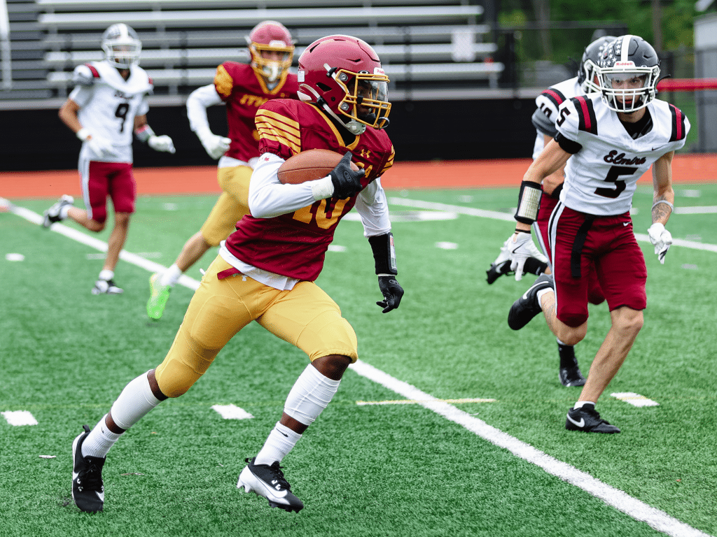Photo by John Brehm
Ithaca's Jasmir Robbins is one of the top returning playmakers for the football team this year. The Little Red are aiming for a bounceback campaign after going 2-8 last season.