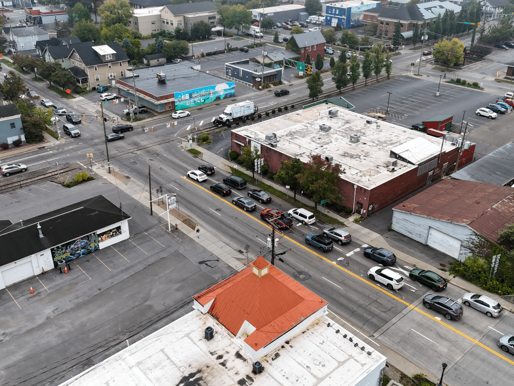 Photo by Joe Scaglione 
Long lines of traffic frequently come to a standstill at the intersection of West Buffalo Street and North Fulton Street in Ithaca’s West End. 