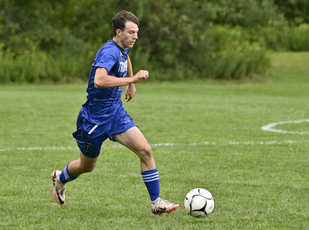 Photo by Jim Organ 
Trumansburg's Will Foster, a senior captain and defender on the boys soccer, has helped the Blue Raiders get off to a strong start. Trumansburg won its first five games of the season while keeping four shutouts. 
