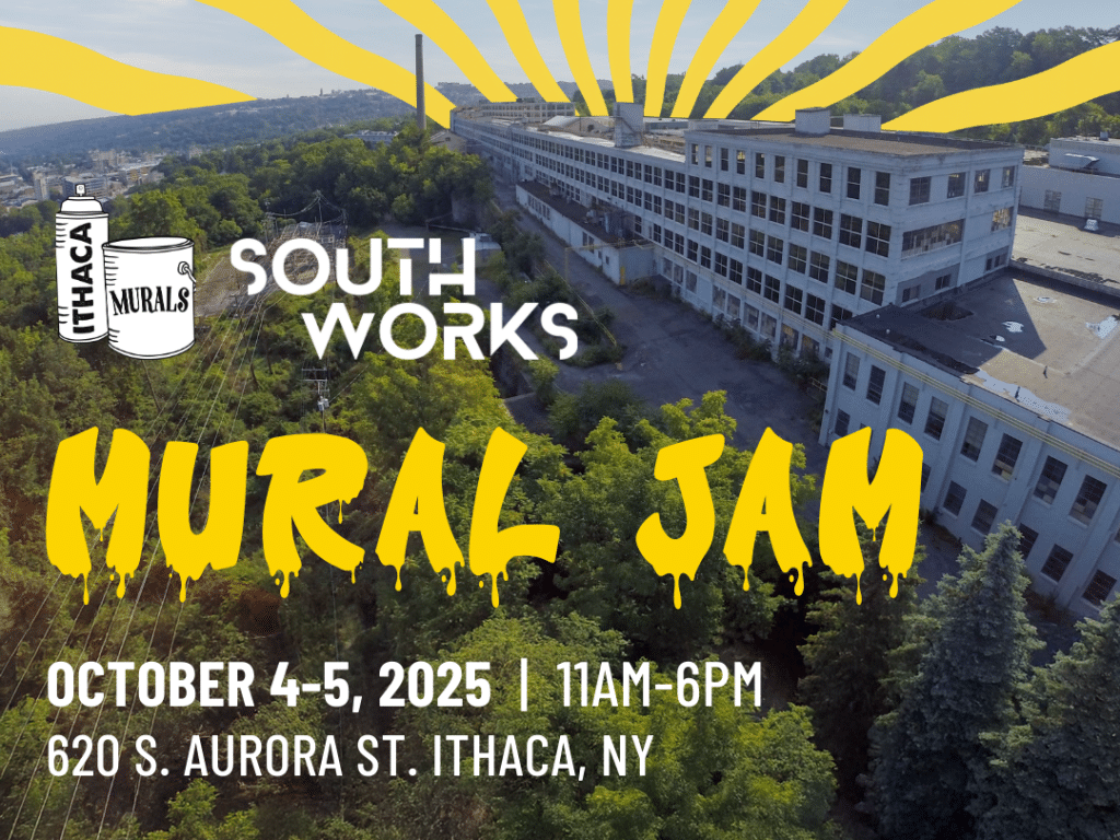Image provided: 
The community is invited to join 10 local, regional, and national artists at SouthWorks for Ithaca’s inaugural Mural Invitational on Oct. 4 and 5 from 11 a.m. to 6 p.m.

