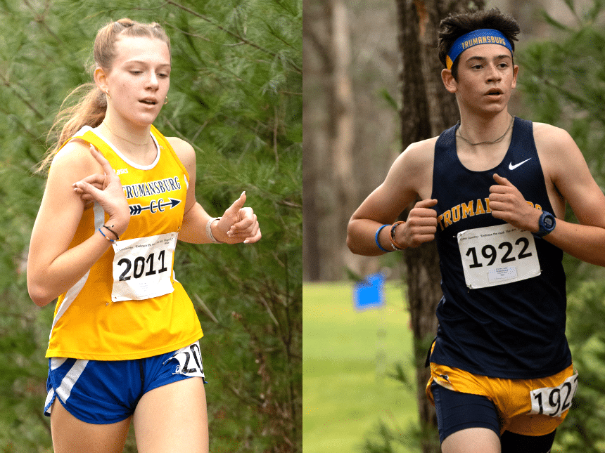 Photos by John Brehm
Trumansburg's Libby Foster (left) and John Feenan (right) have led their respective cross country teams to great starts to the season. The girls team won its first three meets, while the boys team won two meets and placed second in the third meet. 