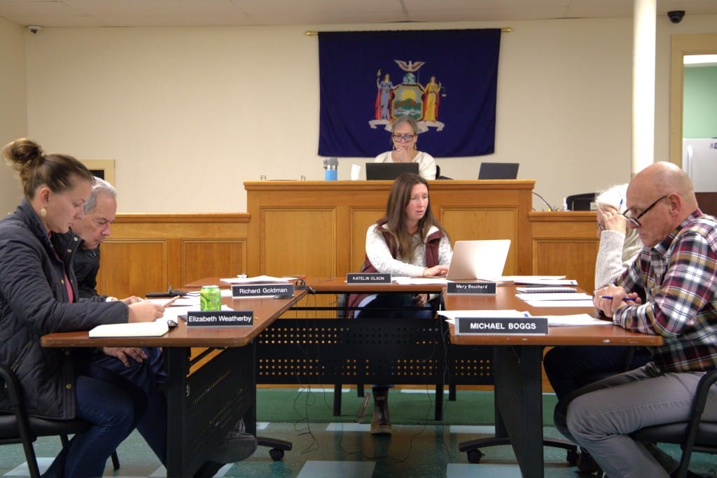 Photo by J.T. Stone
Ulysses Town Clerk Carissa Parlato, back, and Town Board members Elizabeth Weatherby, Rich Goldman, Town Supervisor Katelin Olson, Mary Bouchard and Michael Boggs at the board’s Oct. 28 meeting at Ulysses Town Hall. Weatherby and Olson are members of the town’s Comprehensive Plan Steering Committee, which has been tasked with developing a plan to guide the town’s goals for the next 20 years.