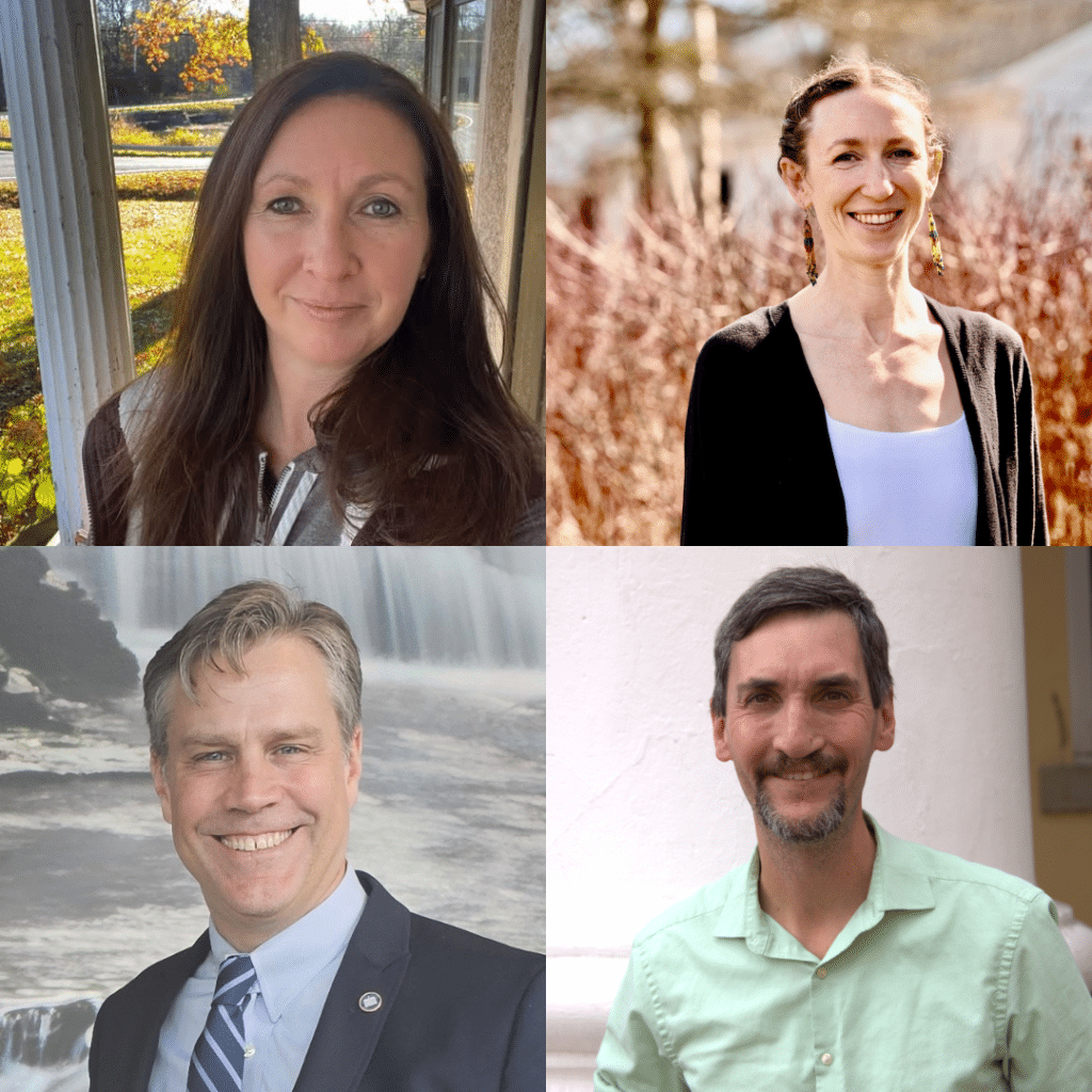 Bottom right photo by J.T. Stone. Other photos provided. 
Top row from left: Ulysses Town Supervisor Katelin Olson and Tompkins County Legislature District 16 candidate Rachel Ostlund. Bottom row from left: Ulysses Town Board candidates Tom Knipe and Steve Manley. All four Democratic candidates won their races in the Nov. 4 election.   
