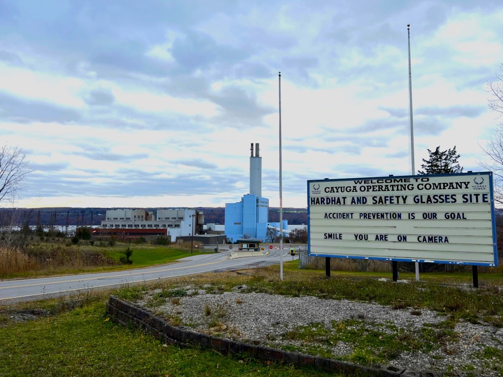 Photo by Jaime Cone Hughes 
The former Cayuga Power Station, located at 228 Cayuga Drive, is the site of a controversial proposed artificial intelligence data center. 

