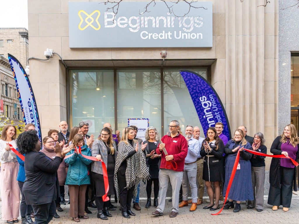 Photo provided 
Beginnings Credit Union held a ribbon cutting at its Ithaca Commons branch Nov. 12. The event marked the completion of the branch’s transformation after the credit union changed its name from CFCU Community Credit Union to Beginnings. 